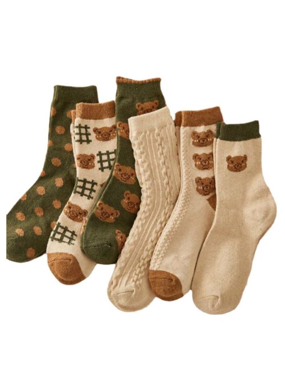 Cute Cotton Ankle Socks Kawaii Bear Ruffle Preppy Crew Socks Women 6 Pair